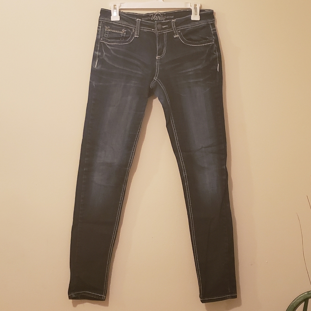 Dark Blue Skinny Jeans with Detailed Pockets